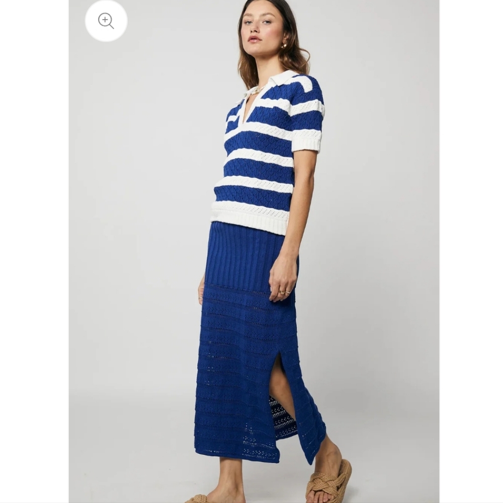 Women's Rue Stiic X Free People Small Blue White Sweater Polo Vneck